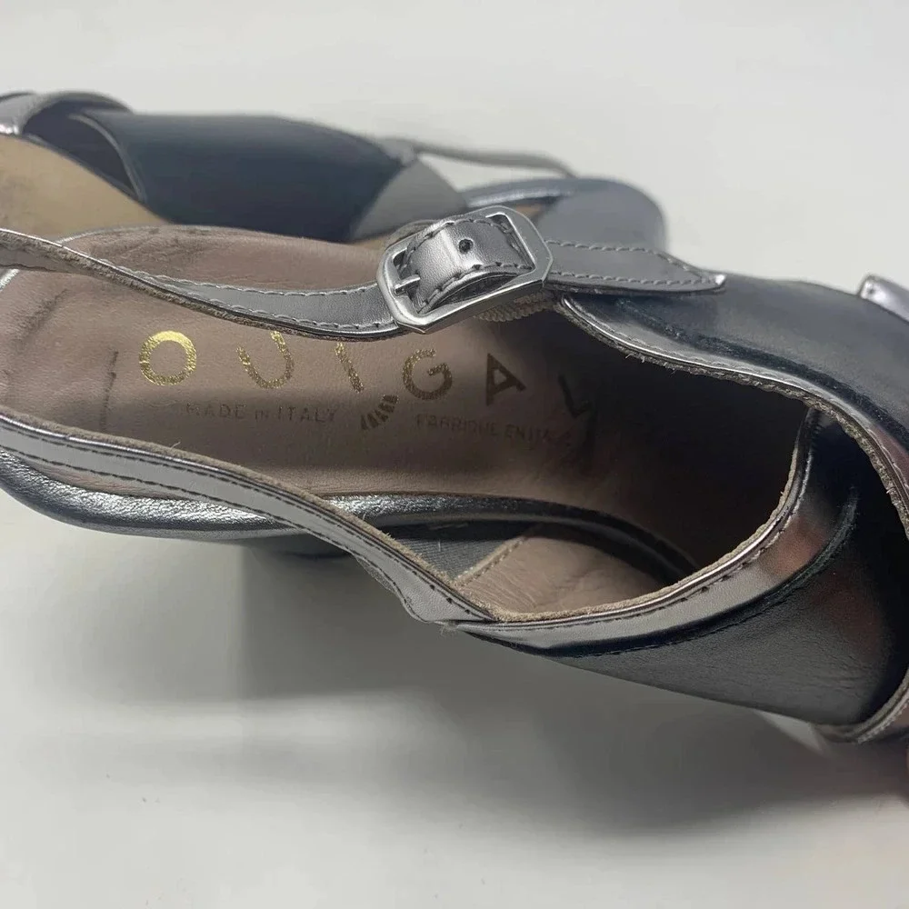 Ouigal Metallic Slingback‎ Heels Black Silver